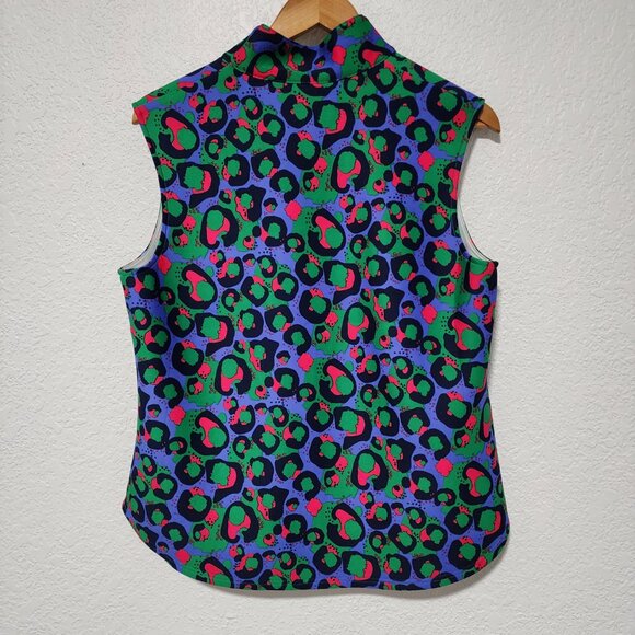 Emily Mccarthy Cheetah Print Vibrant Multicolor Top Large Coastal Preppy Golf - Picture 2 of 8